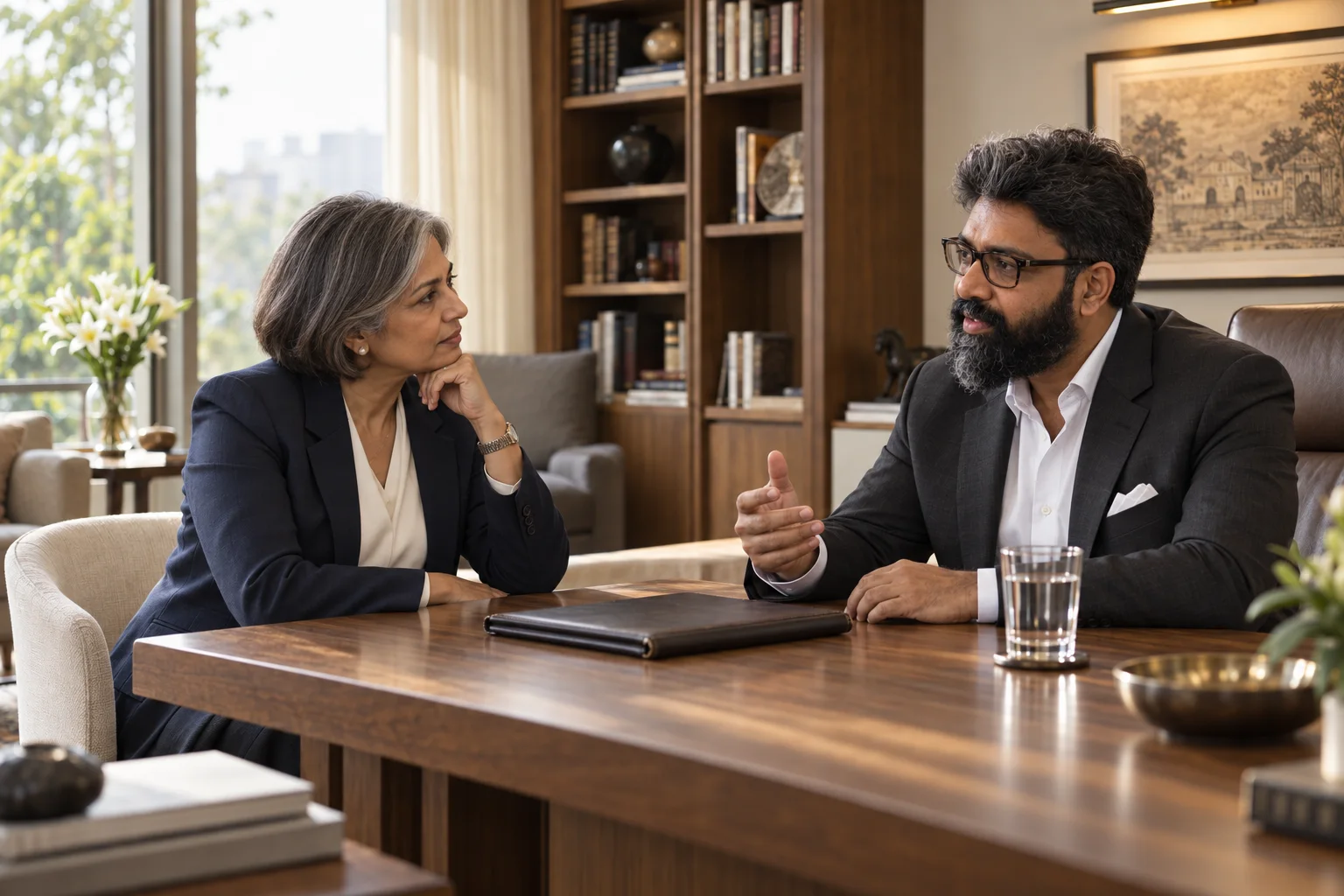 A discussion in a quiet library