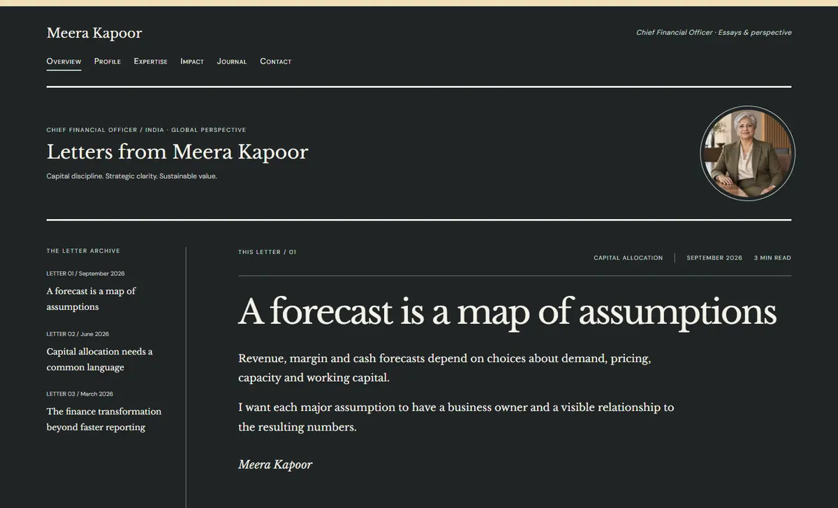 Graphite / The Newsletter, a Signature design shown for a CFO