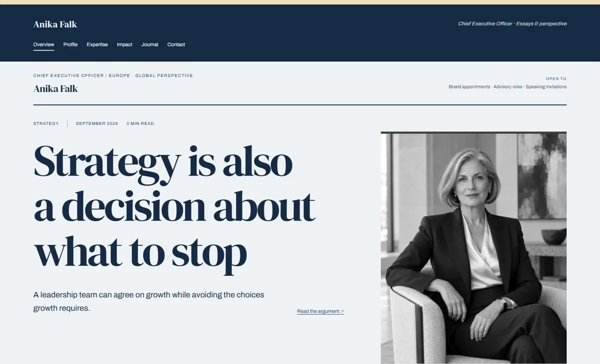 Meridian / The Op-Ed, a Signature design shown for a CEO